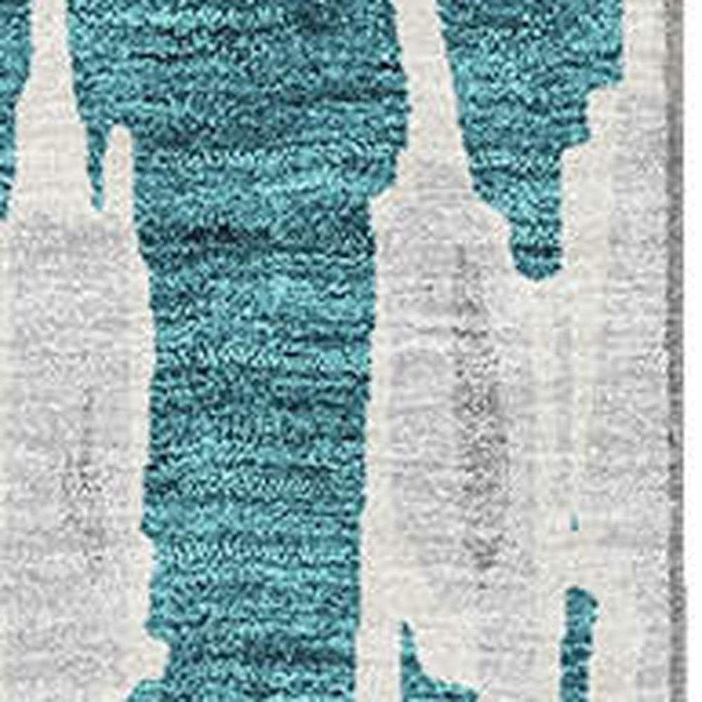 HomeRoots 9' X 12' Durable Teal And Beige Striped Area Rug With UV Protection - Perfect For Homes With Kids & Pets 672013