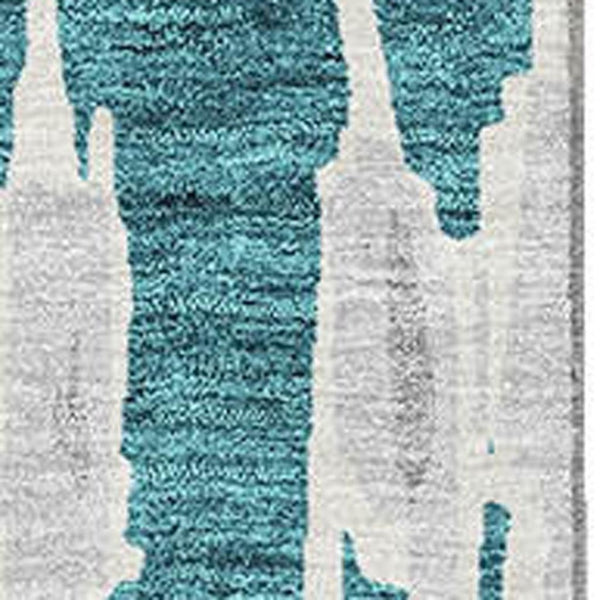 HomeRoots 9' X 12' Durable Teal And Beige Striped Area Rug With UV Protection - Perfect For Homes With Kids & Pets 672013