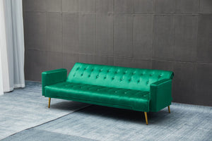 English Elm Sofa Bed Velvet Upholstered Convertible with Gold Metal Legs for Studio Spaces Green B205P246431