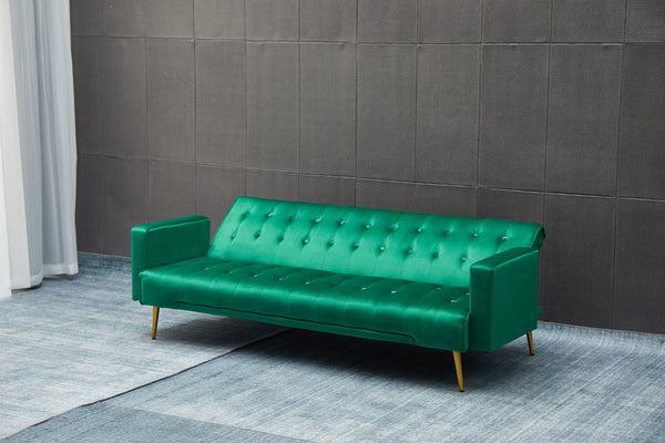 English Elm Sofa Bed Velvet Upholstered Convertible with Gold Metal Legs for Studio Spaces Green B205P246431