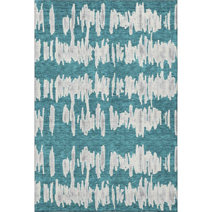 HomeRoots 10' X 14' Teal and Beige Striped Area Rug - Durable, Washable, UV-Protected for Stylish Living Spaces 672014