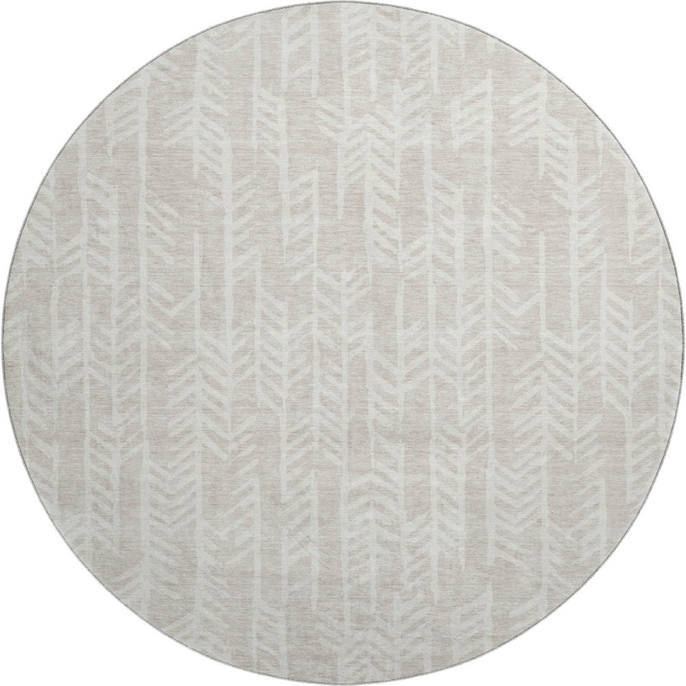 HomeRoots 8' Beige and Ivory Tribal Round Rug – Washable, UV-Protected, Stylish, and Durable for Any Space! 672017