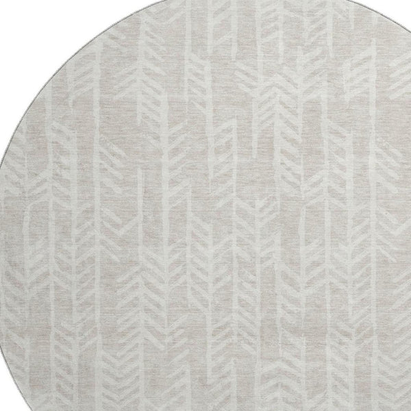 HomeRoots 8' Beige and Ivory Tribal Round Rug – Washable, UV-Protected, Stylish, and Durable for Any Space! 672017