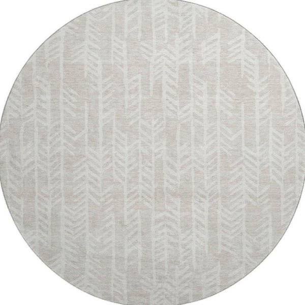 HomeRoots 8' Beige and Ivory Tribal Round Rug – Washable, UV-Protected, Stylish, and Durable for Any Space! 672017