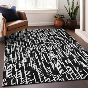 HomeRoots 5' X 8' Black And Ivory Tribal Area Rug - Stylish, Washable, UV-Protected for Homes with Kids & Pets 672022