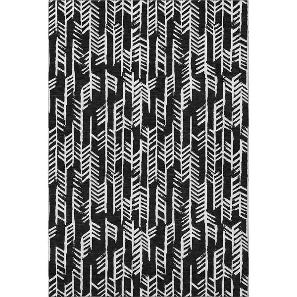 HomeRoots 8' X 10' Black And Ivory Tribal Area Rug – Durable, Washable & UV-Resistant for High-Traffic Spaces 672024