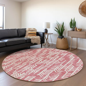 HomeRoots 8' Blush and Ivory Tribal Round Rug - Washable, UV-Protected, Kid & Pet-Friendly for Stylish Spaces 672029