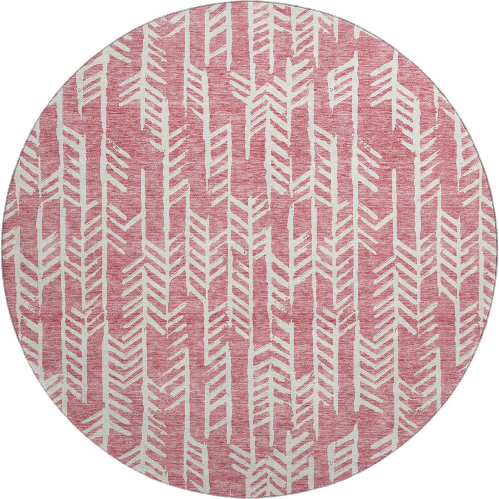 HomeRoots 8' Blush and Ivory Tribal Round Rug - Washable, UV-Protected, Kid & Pet-Friendly for Stylish Spaces 672029
