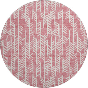 HomeRoots 8' Blush and Ivory Tribal Round Rug - Washable, UV-Protected, Kid & Pet-Friendly for Stylish Spaces 672029
