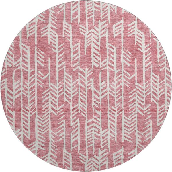 HomeRoots 8' Blush and Ivory Tribal Round Rug - Washable, UV-Protected, Kid & Pet-Friendly for Stylish Spaces 672029