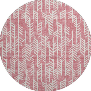 HomeRoots 8' Blush and Ivory Tribal Round Rug - Washable, UV-Protected, Kid & Pet-Friendly for Stylish Spaces 672029