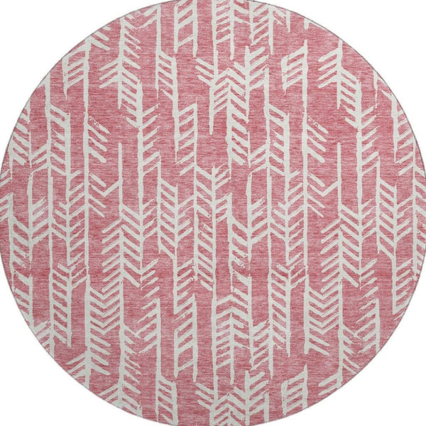HomeRoots 8' Blush and Ivory Tribal Round Rug - Washable, UV-Protected, Kid & Pet-Friendly for Stylish Spaces 672029