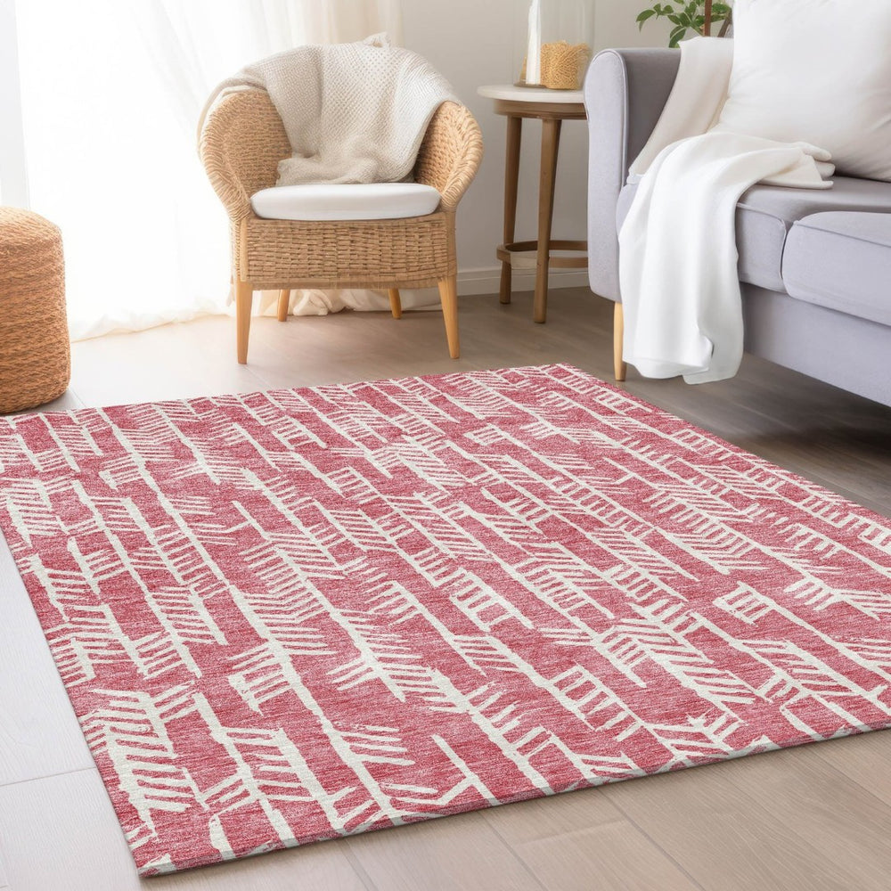HomeRoots 8' X 10' Blush & Ivory Tribal Area Rug - Washable, UV Protected, Stain-Resistant for Homes with Pets 672030