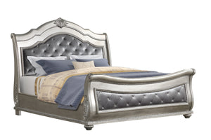 English Elm Destiny Traditional Upholstered Crystal-Tufted King Bed with Button Headboard, Silver Wood Frame B009S01355