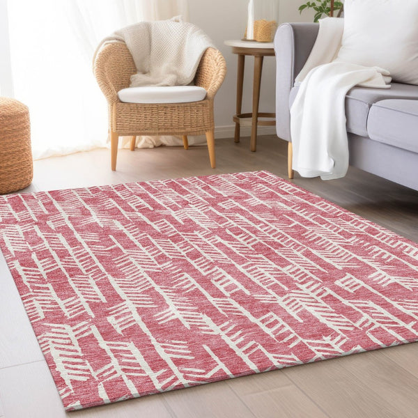 HomeRoots 10' X 14' Blush & Ivory Tribal Area Rug - Washable, UV Protected, Soft, Durable & Stylish Solution! 672032
