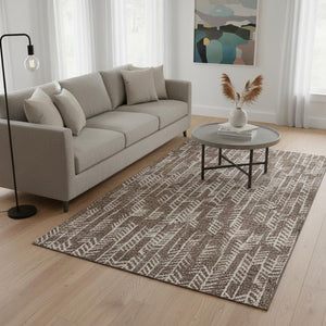 HomeRoots 5' X 8' Brown and Beige Tribal Area Rug – Durable, UV-Protected, Washable & Perfect for Any Room! 672034