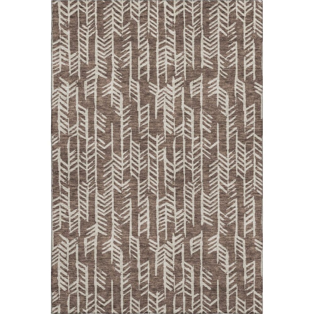 HomeRoots 5' X 8' Brown and Beige Tribal Area Rug – Durable, UV-Protected, Washable & Perfect for Any Room! 672034