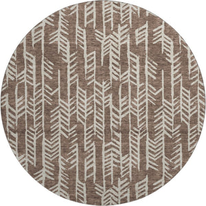 HomeRoots 8' Brown and Beige Tribal Round Rug - Washable, UV Protected, Stain-Resistant, Low-Maintenance Decor 672035
