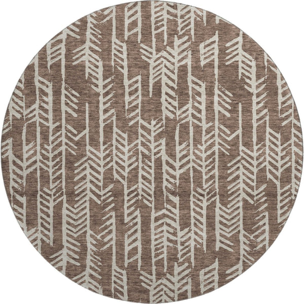 HomeRoots 8' Brown and Beige Tribal Round Rug - Washable, UV Protected, Stain-Resistant, Low-Maintenance Decor 672035