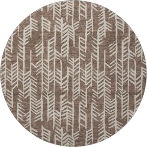 HomeRoots 8' Brown and Beige Tribal Round Rug - Washable, UV Protected, Stain-Resistant, Low-Maintenance Decor 672035
