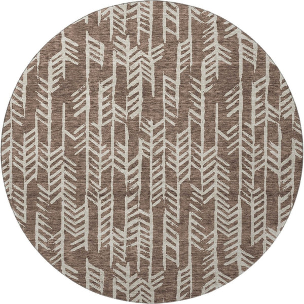 HomeRoots 8' Brown and Beige Tribal Round Rug - Washable, UV Protected, Stain-Resistant, Low-Maintenance Decor 672035