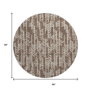 HomeRoots 8' Brown and Beige Tribal Round Rug - Washable, UV Protected, Stain-Resistant, Low-Maintenance Decor 672035
