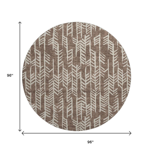 HomeRoots 8' Brown and Beige Tribal Round Rug - Washable, UV Protected, Stain-Resistant, Low-Maintenance Decor 672035