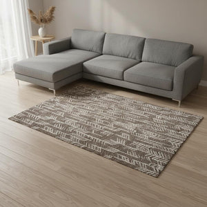 HomeRoots 8' X 10' Brown and Beige Tribal Area Rug - Washable, UV-Protected, Stain-Resistant for Busy Homes 672036
