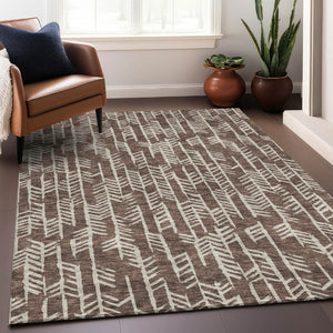 HomeRoots 8' X 10' Brown and Beige Tribal Area Rug - Washable, UV-Protected, Stain-Resistant for Busy Homes 672036