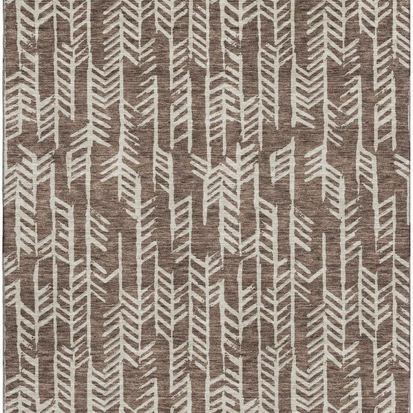 HomeRoots 8' X 10' Brown and Beige Tribal Area Rug - Washable, UV-Protected, Stain-Resistant for Busy Homes 672036