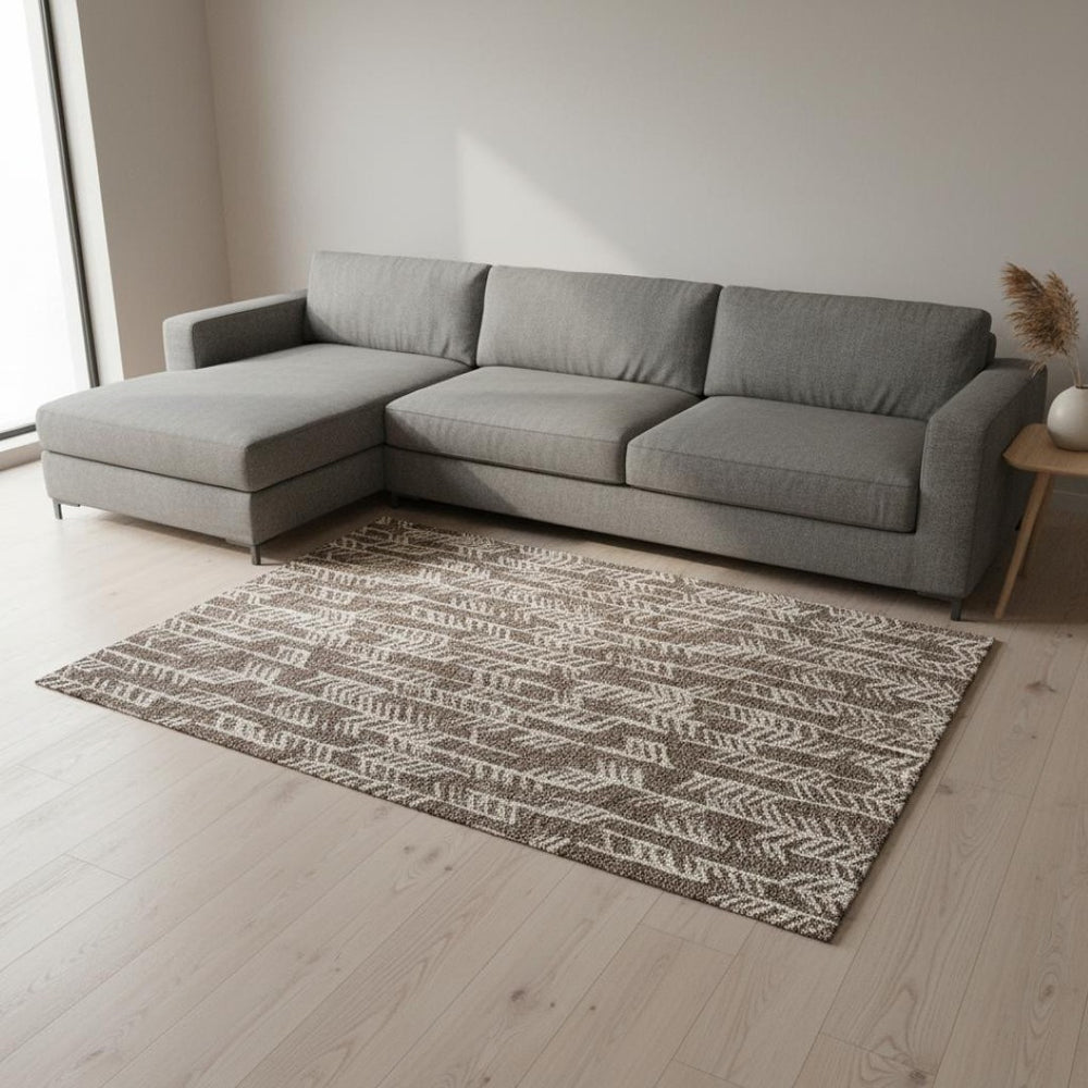 HomeRoots 9' X 12' Brown & Beige Tribal Area Rug - Washable, UV-Protected, Durable for High-Traffic Spaces 672037
