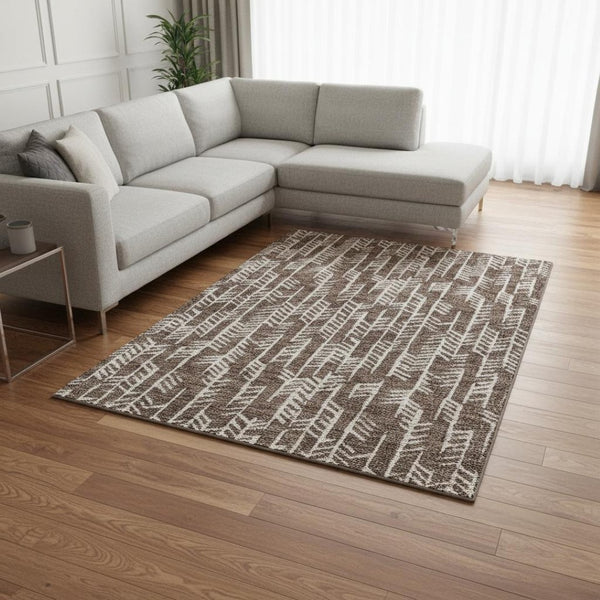 HomeRoots 10' X 14' Brown And Beige Tribal Area Rug - Washable, UV Resistant, Ideal for Family Spaces & Patios 672038