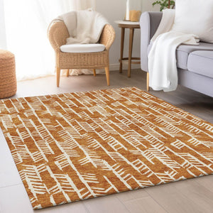 HomeRoots 5' x 8' Copper and Beige Tribal Area Rug - Durable, Washable, UV-Protected, Perfect for Homes with Kids! 672040