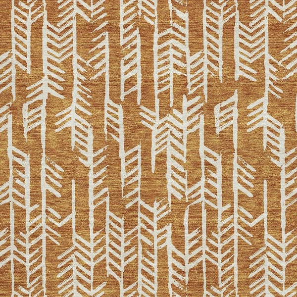 HomeRoots 5' x 8' Copper and Beige Tribal Area Rug - Durable, Washable, UV-Protected, Perfect for Homes with Kids! 672040