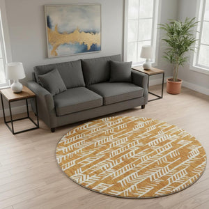 HomeRoots 8' Copper and Beige Tribal Washable Round Rug – UV Protected, Stain Resistant, Perfect for High-Traffic Areas 672041