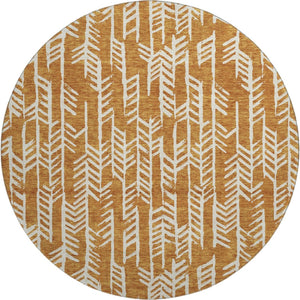 HomeRoots 8' Copper and Beige Tribal Washable Round Rug – UV Protected, Stain Resistant, Perfect for High-Traffic Areas 672041