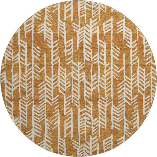 HomeRoots 8' Copper and Beige Tribal Washable Round Rug – UV Protected, Stain Resistant, Perfect for High-Traffic Areas 672041
