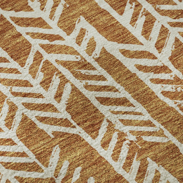 HomeRoots 8' Copper and Beige Tribal Washable Round Rug – UV Protected, Stain Resistant, Perfect for High-Traffic Areas 672041