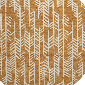 HomeRoots 8' Copper and Beige Tribal Washable Round Rug – UV Protected, Stain Resistant, Perfect for High-Traffic Areas 672041