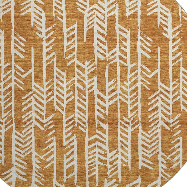 HomeRoots 8' Copper and Beige Tribal Washable Round Rug – UV Protected, Stain Resistant, Perfect for High-Traffic Areas 672041