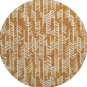 HomeRoots 8' Copper and Beige Tribal Washable Round Rug – UV Protected, Stain Resistant, Perfect for High-Traffic Areas 672041