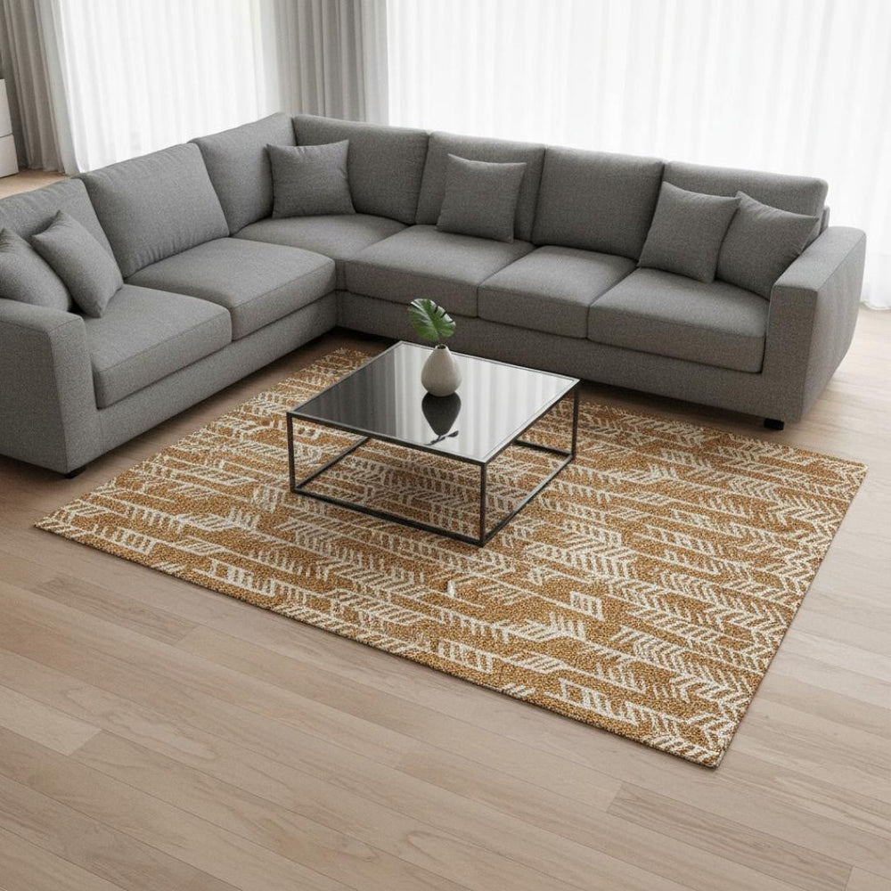 HomeRoots 8' X 10' Stylish Copper and Beige Tribal Area Rug - Washable, UV Protected, Kid & Pet Friendly! 672042