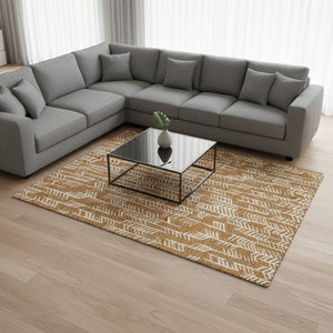 HomeRoots 8' X 10' Stylish Copper and Beige Tribal Area Rug - Washable, UV Protected, Kid & Pet Friendly! 672042