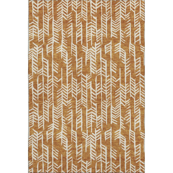 HomeRoots 9' X 12' Copper and Beige Tribal Area Rug – Washable, Stain-Resistant, UV Protected for Everyday Use 672043