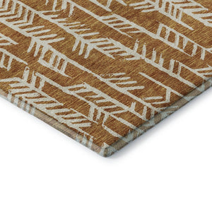 HomeRoots 9' X 12' Copper and Beige Tribal Area Rug – Washable, Stain-Resistant, UV Protected for Everyday Use 672043
