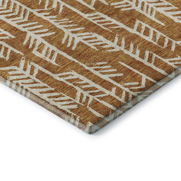 HomeRoots 9' X 12' Copper and Beige Tribal Area Rug – Washable, Stain-Resistant, UV Protected for Everyday Use 672043
