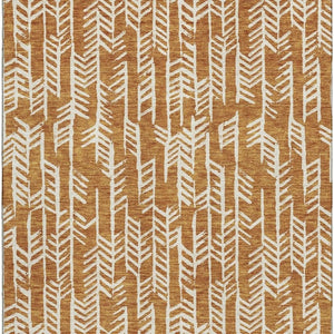HomeRoots 9' X 12' Copper and Beige Tribal Area Rug – Washable, Stain-Resistant, UV Protected for Everyday Use 672043