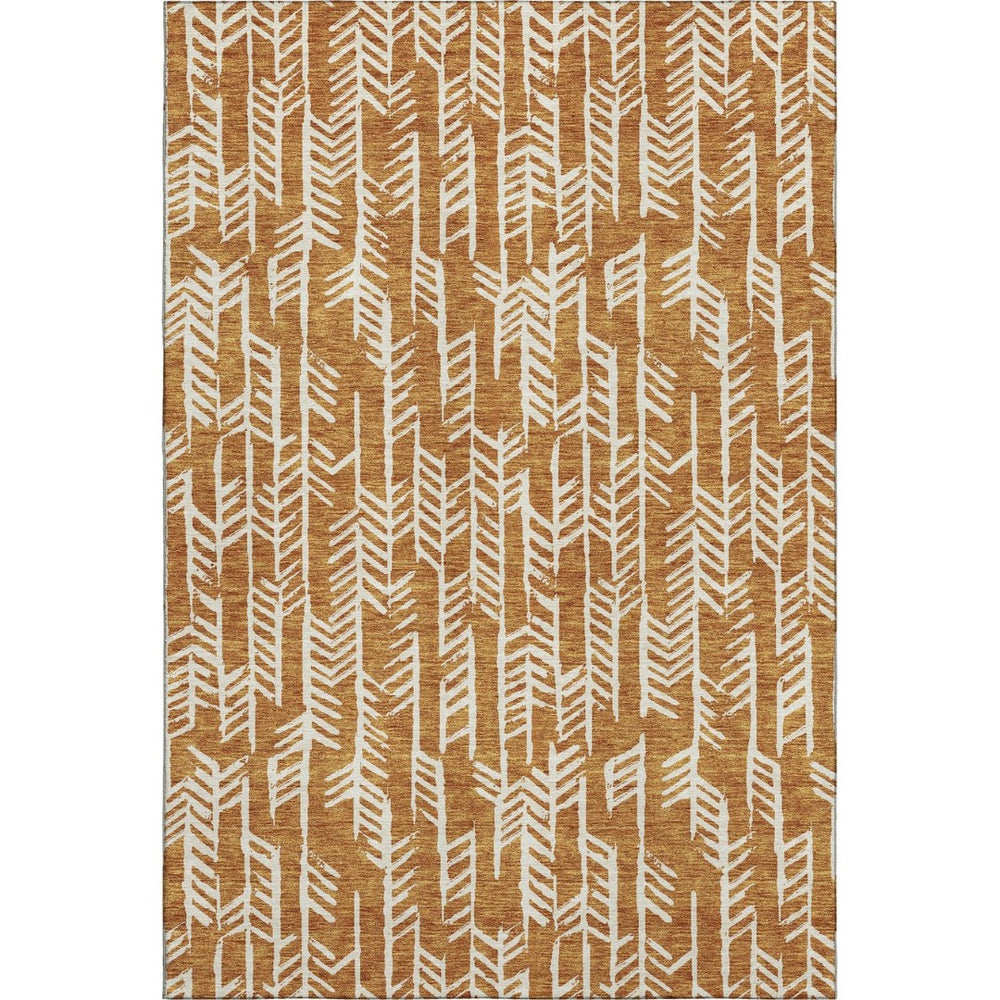 HomeRoots 10' X 14' Copper & Beige Tribal Area Rug – Washable, UV-Protected, Durable for Family Spaces & Pets 672044