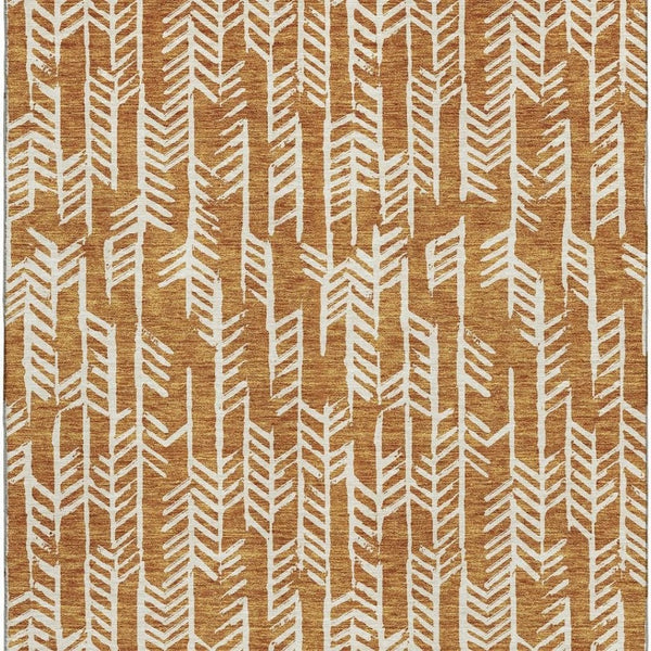 HomeRoots 10' X 14' Copper & Beige Tribal Area Rug – Washable, UV-Protected, Durable for Family Spaces & Pets 672044