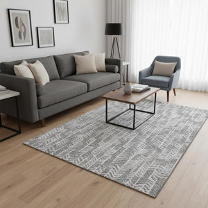 HomeRoots 5' X 8' Gray and Ivory Tribal Area Rug – Washable, UV-Protected, Durable for Homes with Kids & Pets 672046